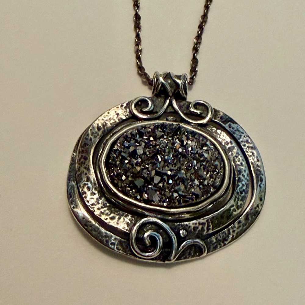 PZ Israel 925 Sterling Silver Druzy Pendant Necklace | Israeli Artisan Jewelry 💫